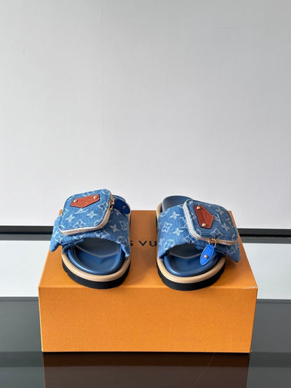 LV Men Blue Denim Slides