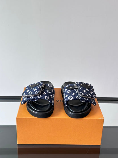 LV Men Navy Fabric Slides