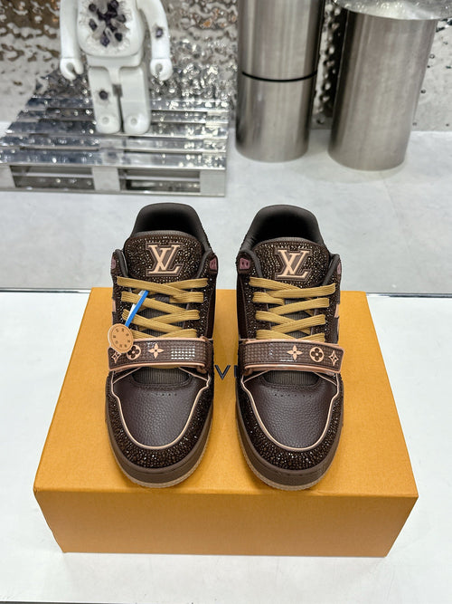 LV Women Brown Leather Sparkle Strap Sneakers