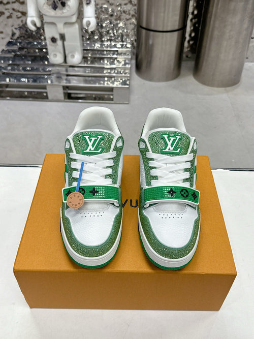 LV Women Green White Leather Sneakers