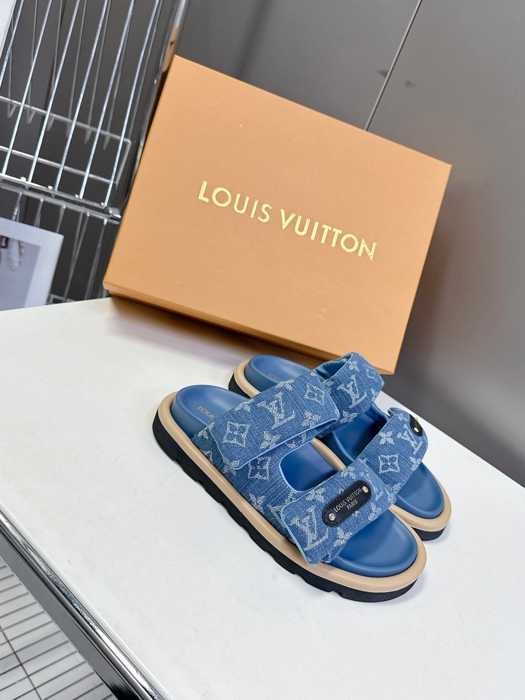 LV Women Blue Denim Leather Sandals