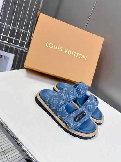 LV Women Blue Denim Leather Sandals