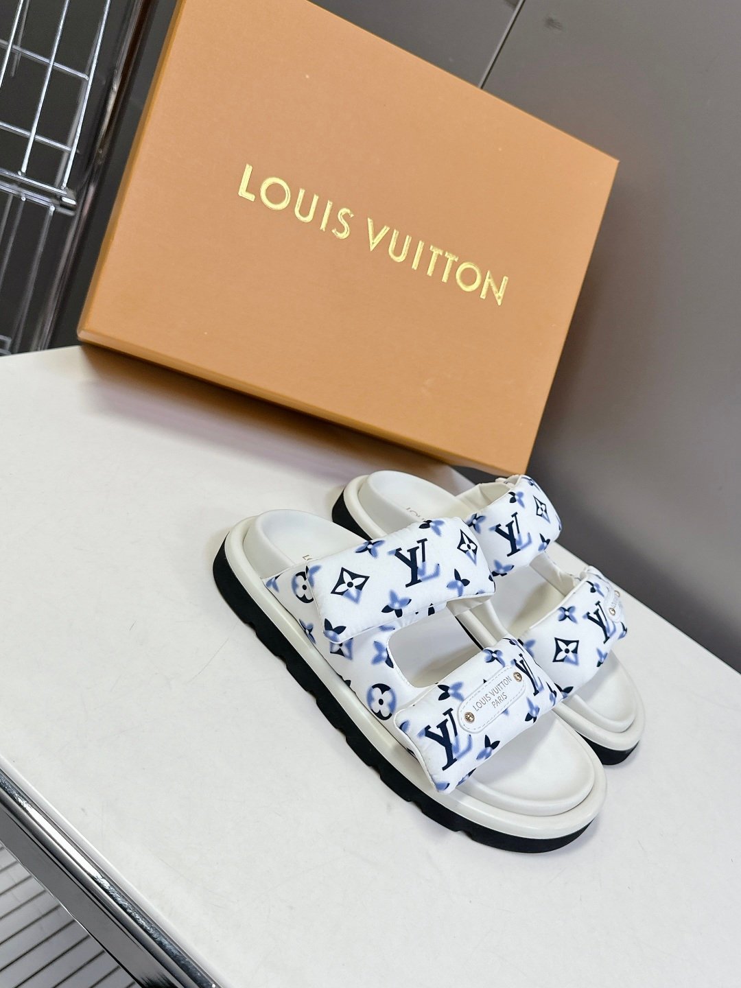 LV Women White Printed Fabric Sandals