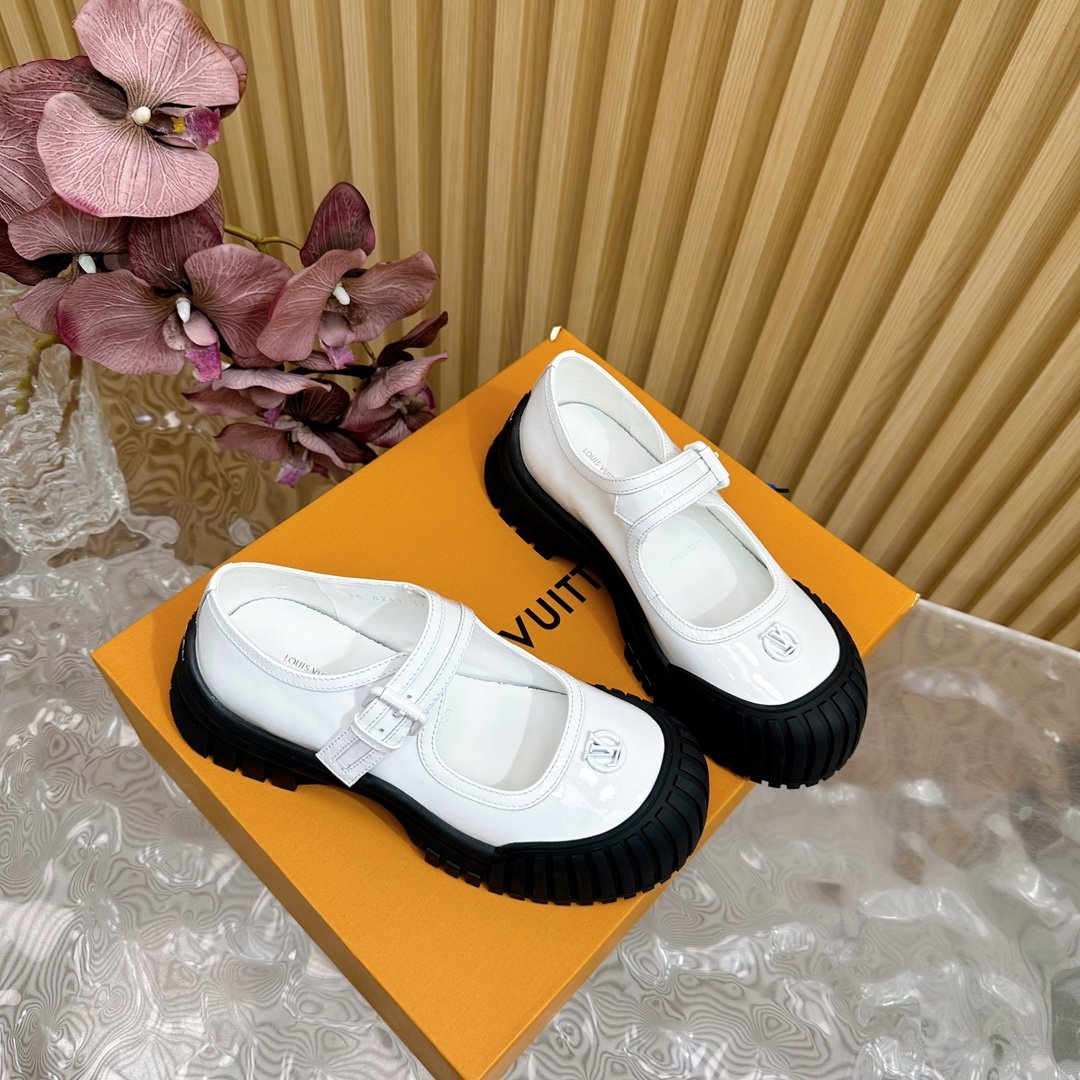 LV Women White Patent Leather Rubber Toe Mary Janes