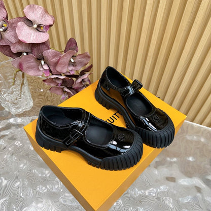 LV Women Black Patent Leather Mary Jane Loafers
