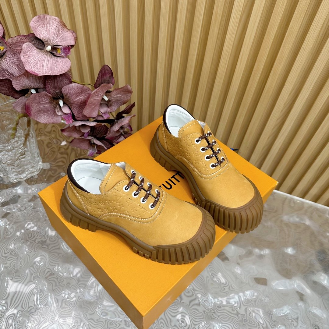 LV Women Mustard Suede Lace-Up Sneakers