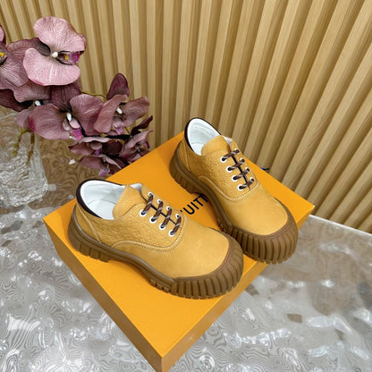 LV Women Mustard Suede Lace-Up Sneakers
