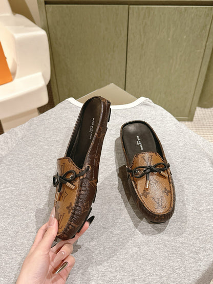 LV Women Brown Leather Moccasin Loafers
