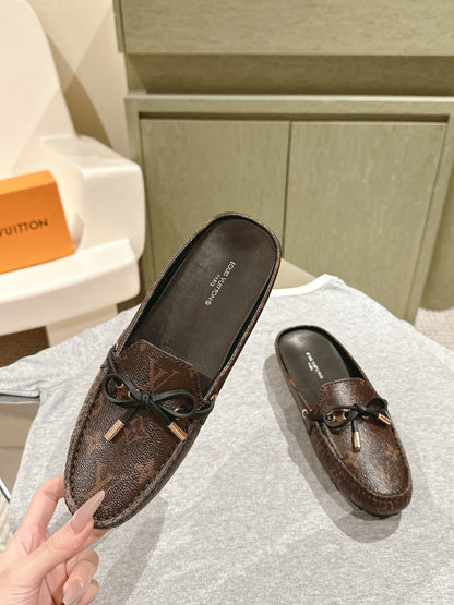 LV Women Brown Leather Loafers