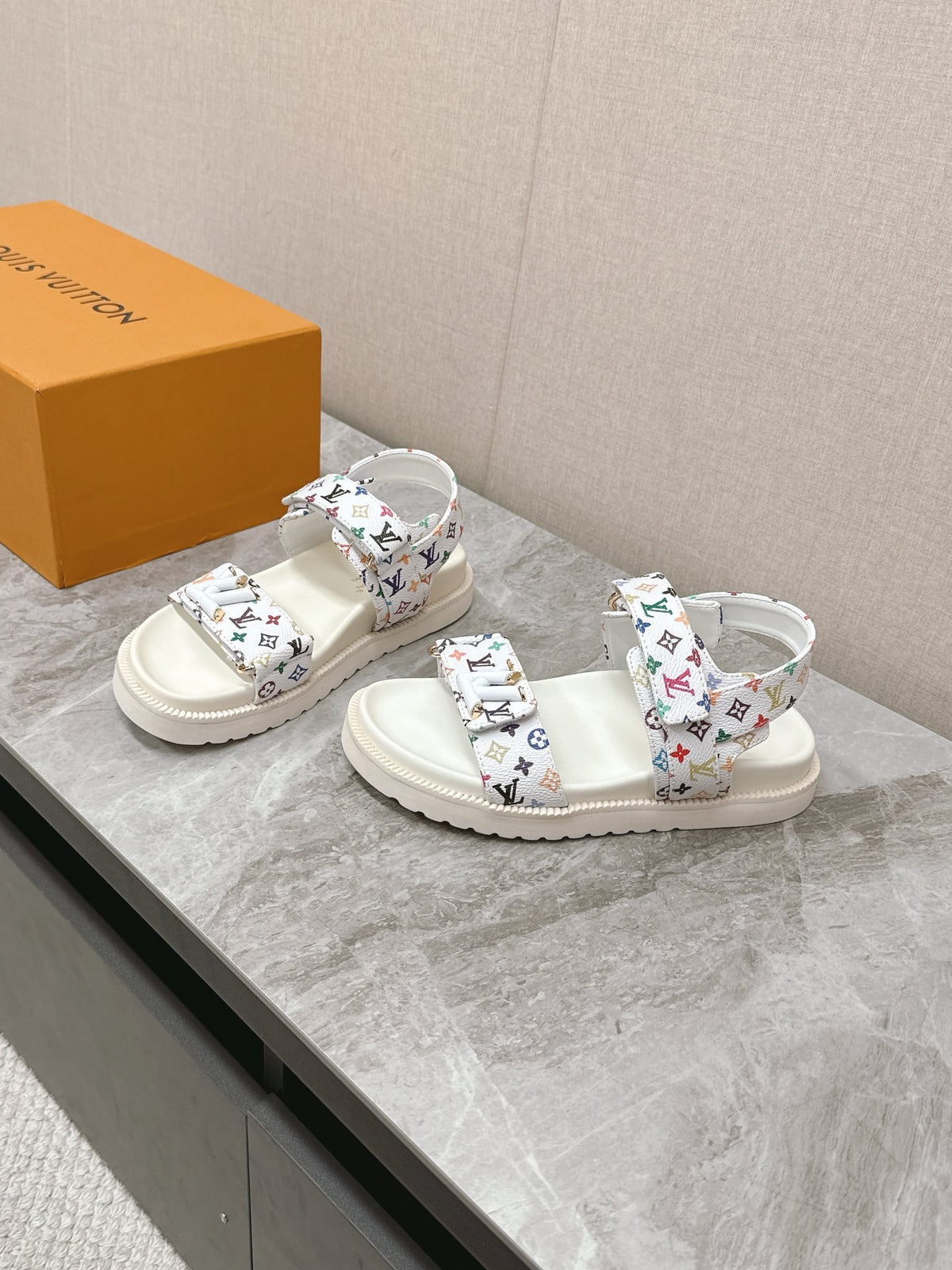 LV Women White Patterned Fabric Sandals