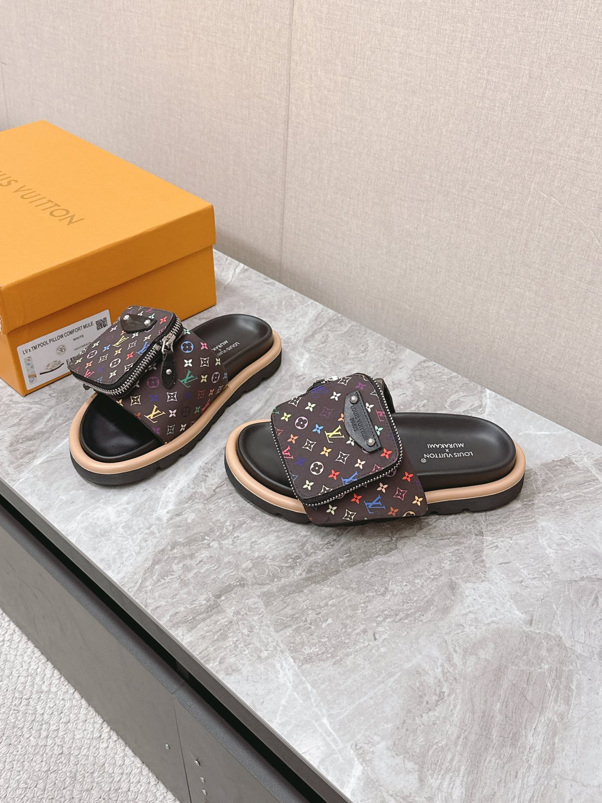 LV Women Black Multicolor Canvas Comfort Mules