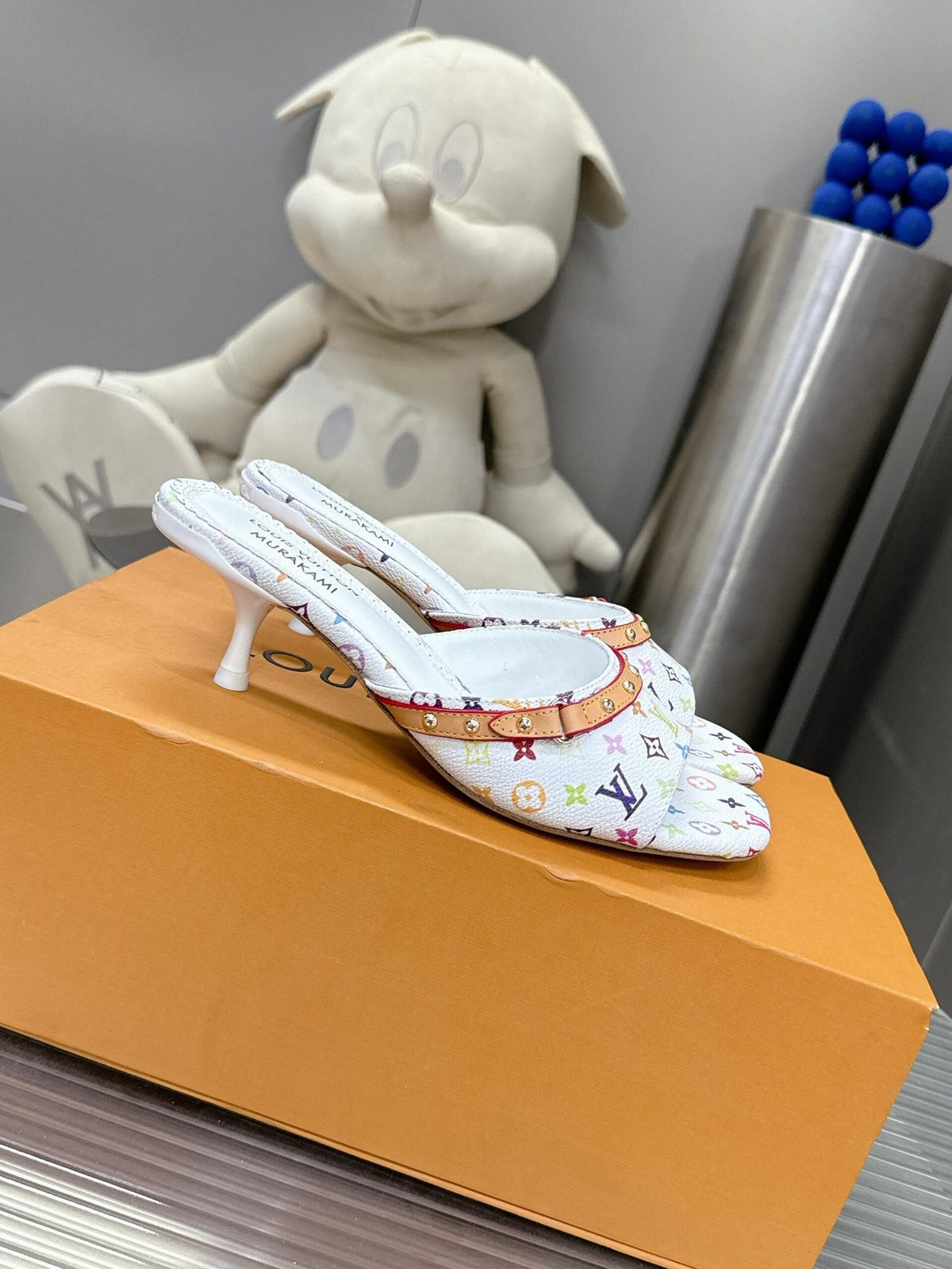 LV Women White Multicolor Leather Heels