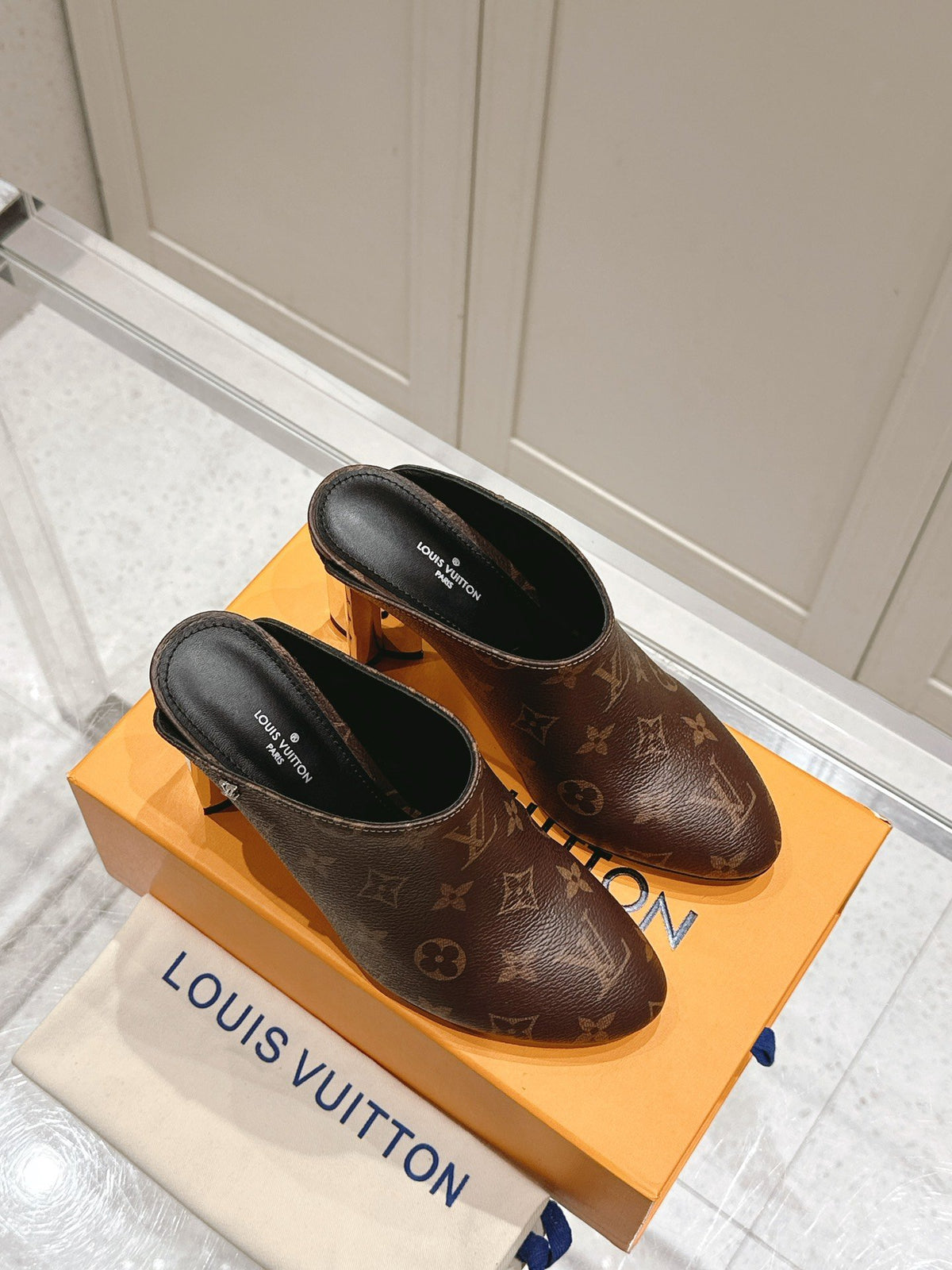 LV Women Brown Leather Mules