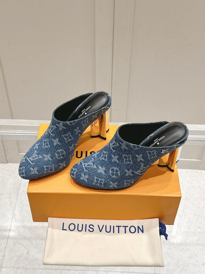 LV Women Blue Denim Mules