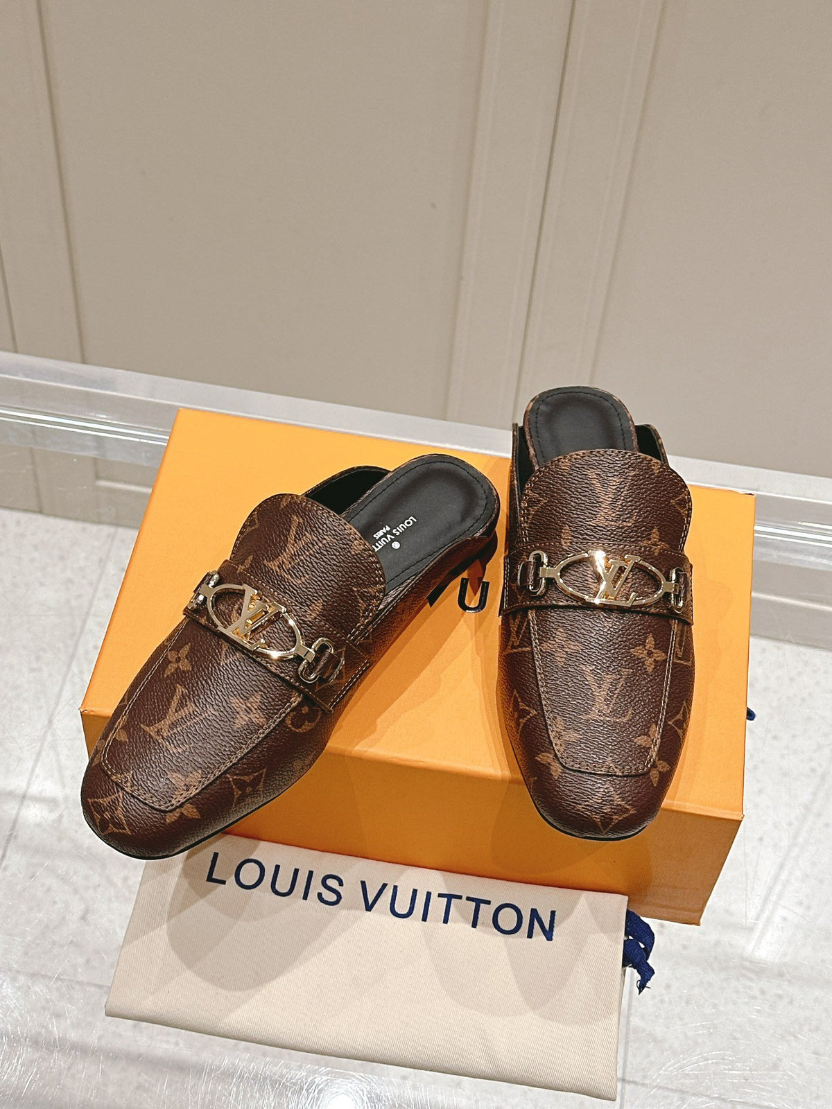 LV Women Brown Leather Mules