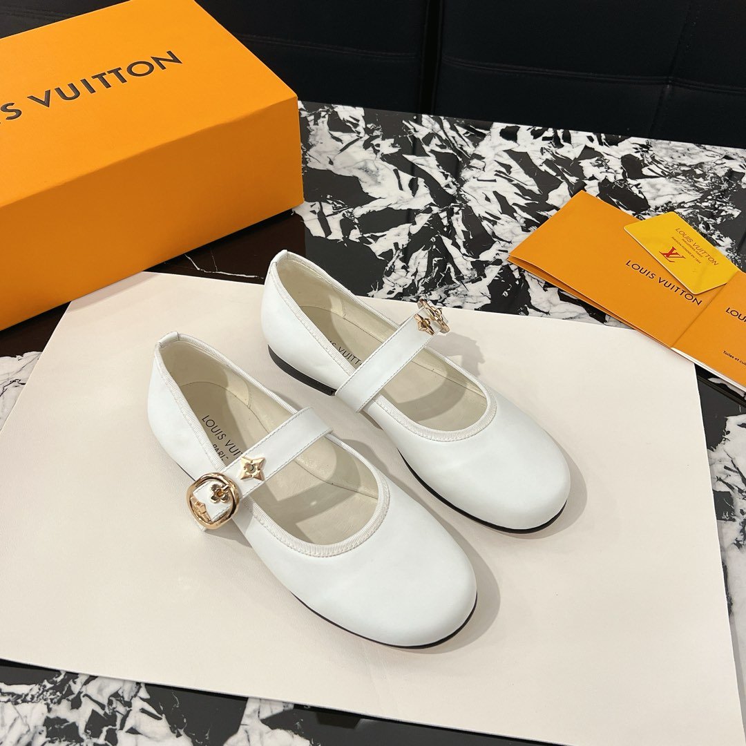 LV Women White Leather Mary Jane Loafers