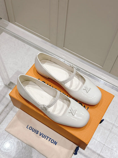 LV Women White Patent Leather Mary Jane Heels