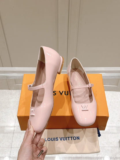 LV Women Light Pink Patent Leather Mary Jane Loafers