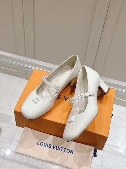 LV Women White Patent Leather Heels