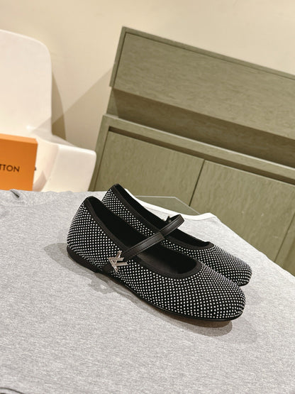 LV Women Black Polka Dot Fabric Mary Janes