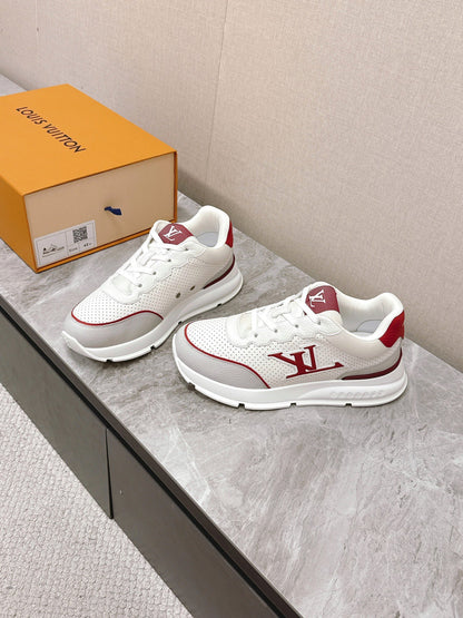 LV Women White Leather Red Accent Sneakers