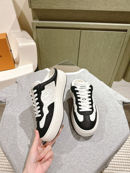 LV Women Black White Leather Sneakers