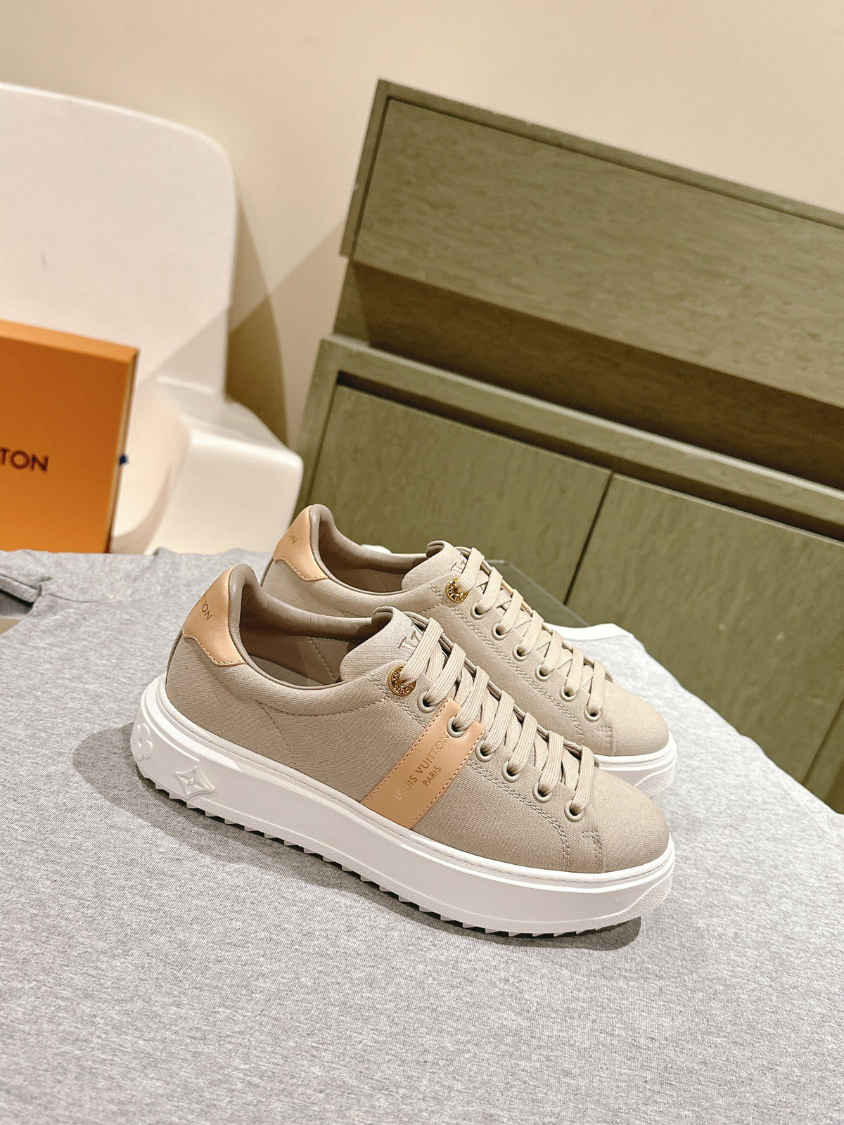 LV Women Beige Canvas Sneakers