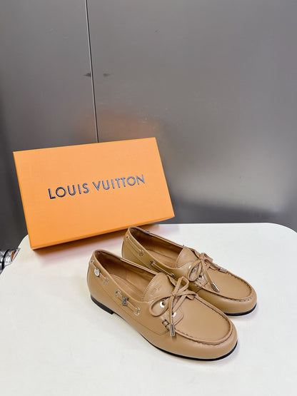 LV Women Beige Leather Loafers