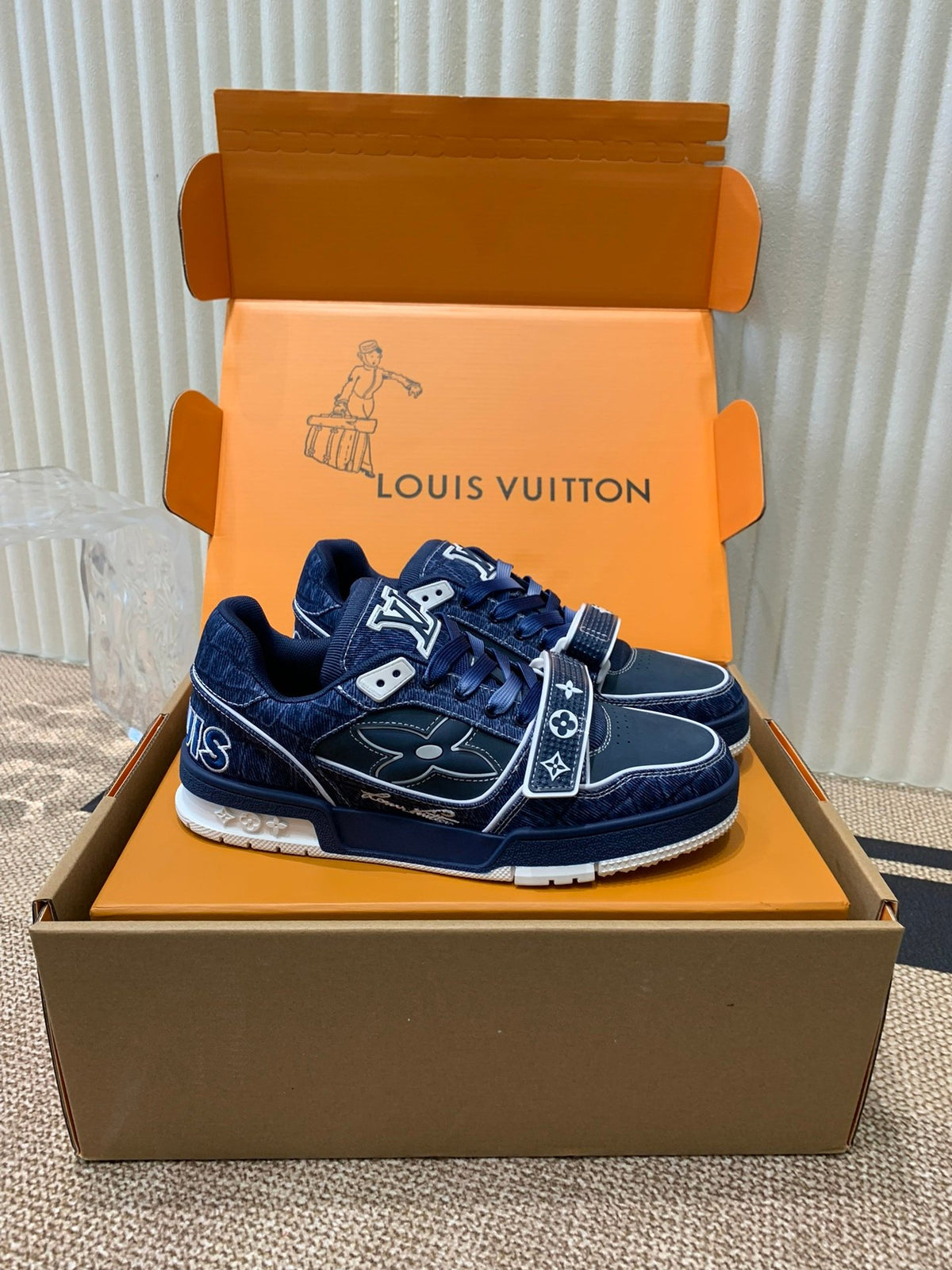 LV Women Navy Canvas Leather Sneakers