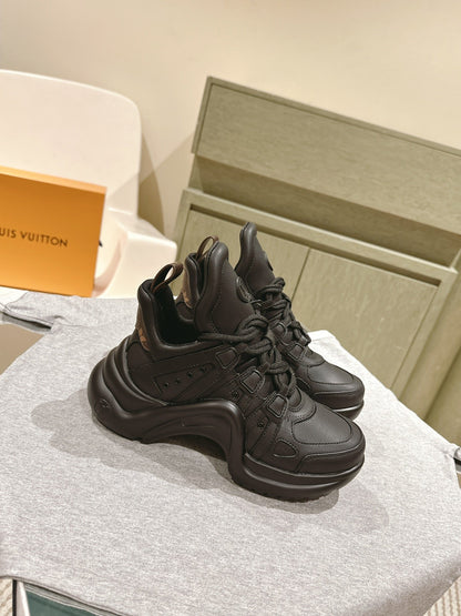 LV Women Black Leather Sporty Chunky Sneakers