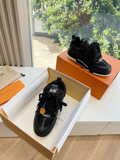 LV Women Black Leather Mesh Sneakers