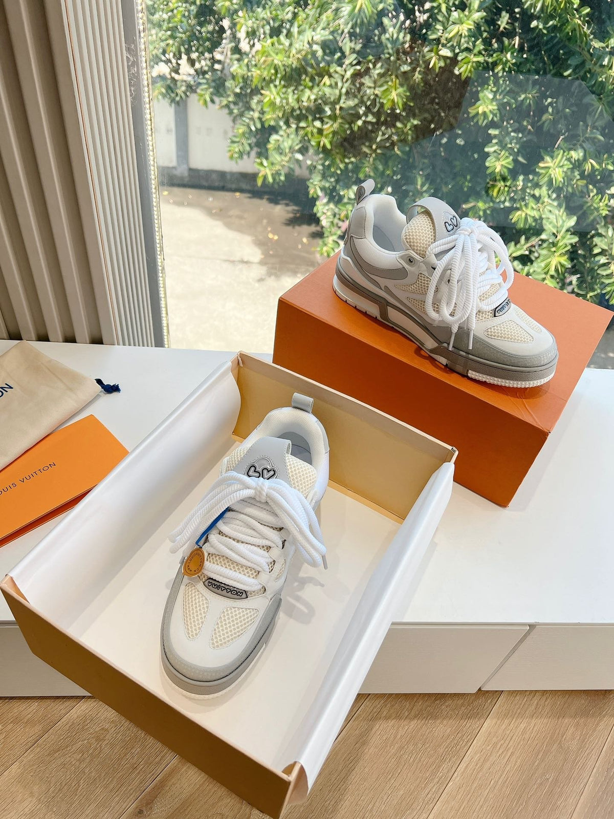 LV Women White Mesh And Leather Sneakers