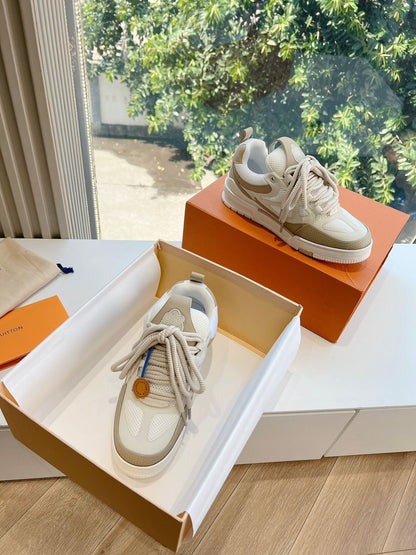 LV Women Beige Mesh Leather Sneakers