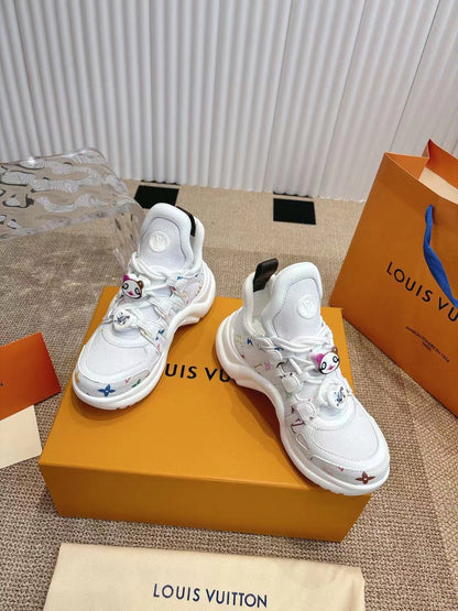 LV Women White Mesh Multicolor Logo Sneakers