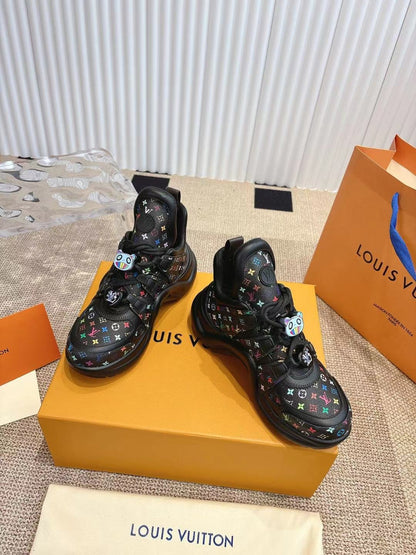 LV Women Black Leather Multicolor Logo Sneakers