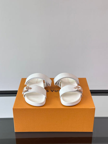 LV Men White Leather Sandals