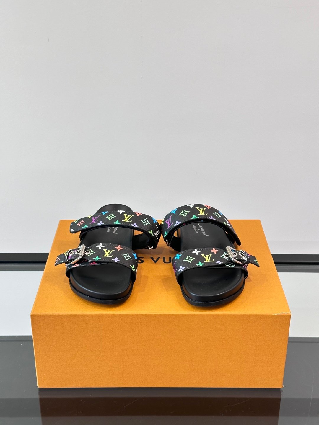 LV Men Black Multicolor Canvas Straps Sandals