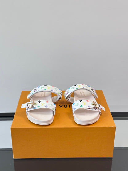 LV Men White Patterned Leather Sandals