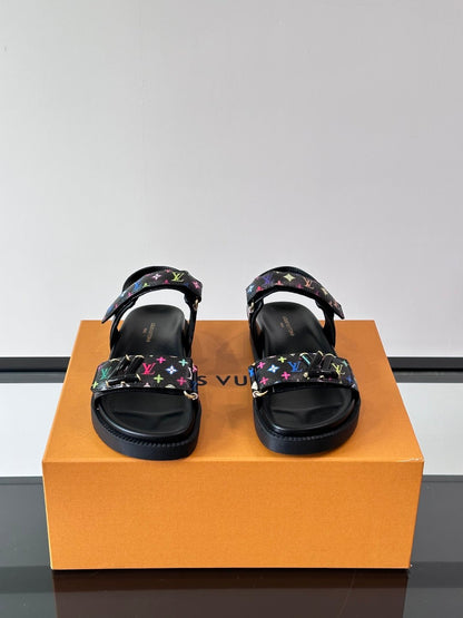 LV Men Black Multicolor Leather Sandals