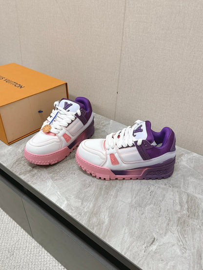 LV Women White Pink Purple Leather Sneakers