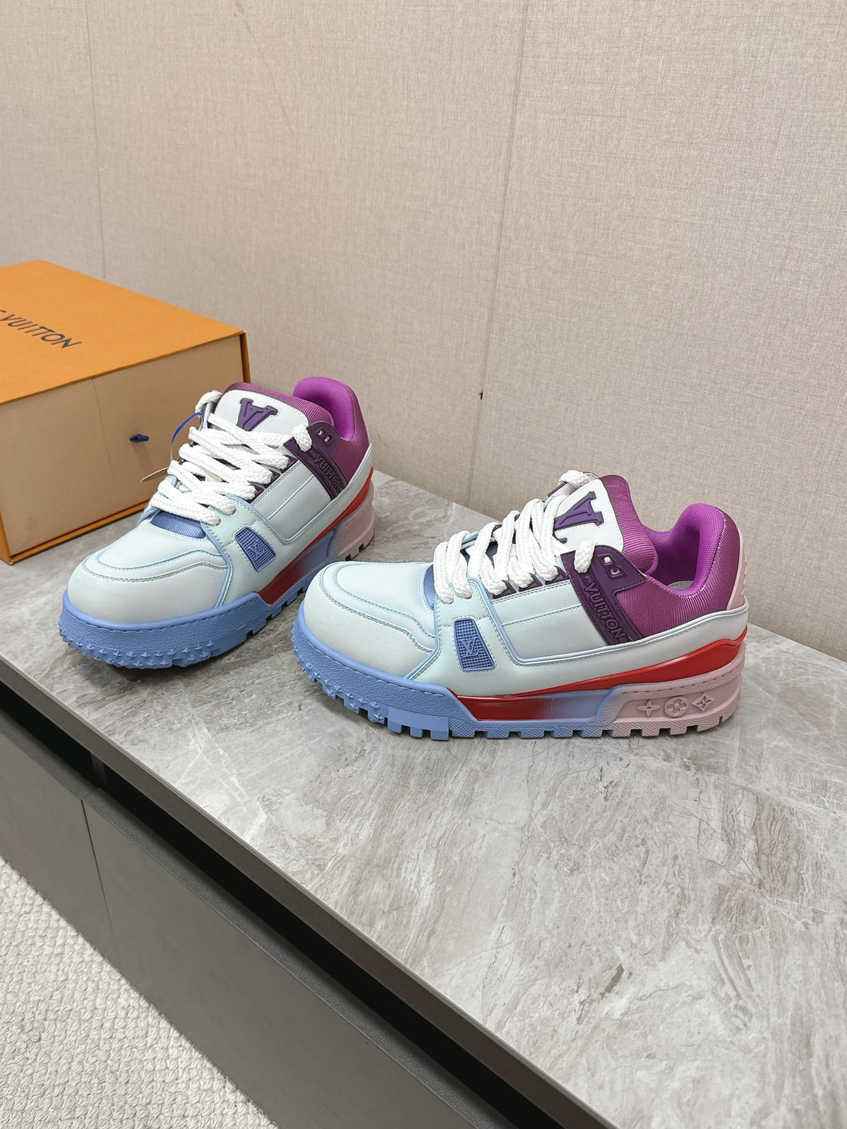 LV Women Blue White Leather Sneakers