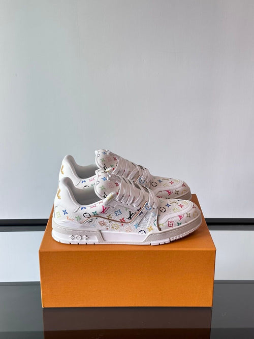 LV Men White Leather Multicolor Monogram Sneakers