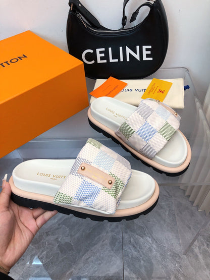 LV Women Multi Color Patterned Fabric Slippers