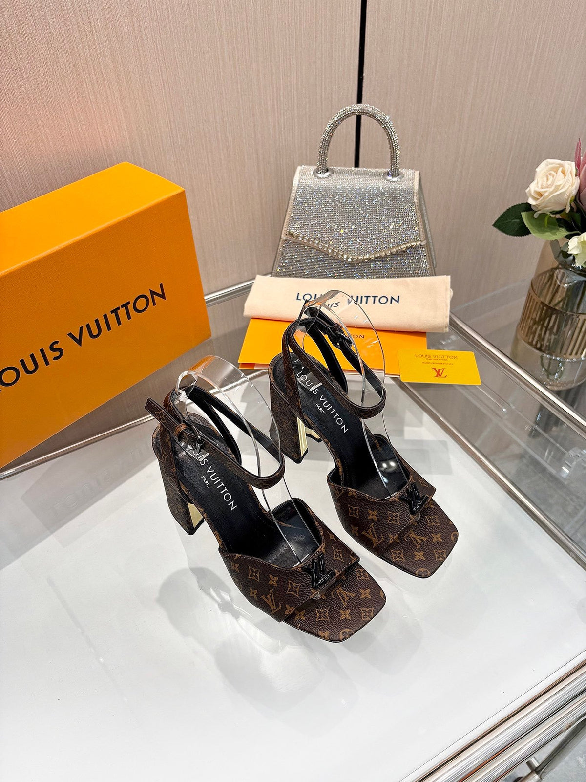 LV Women Brown Monogram Canvas Heels