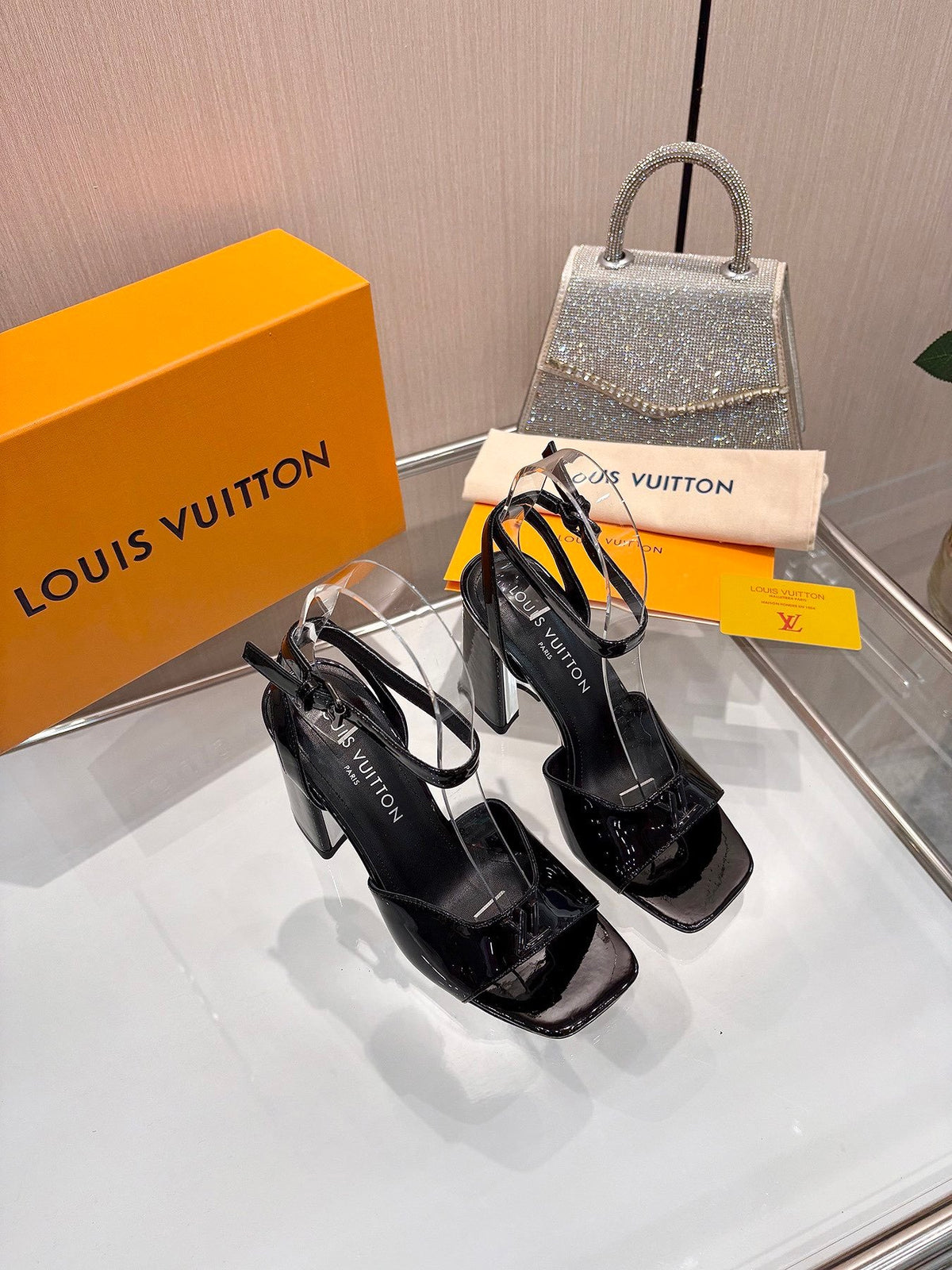 LV Women Black Patent Leather Heels