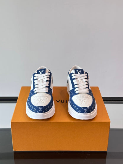 LV Men White And Blue Leather Sneakers