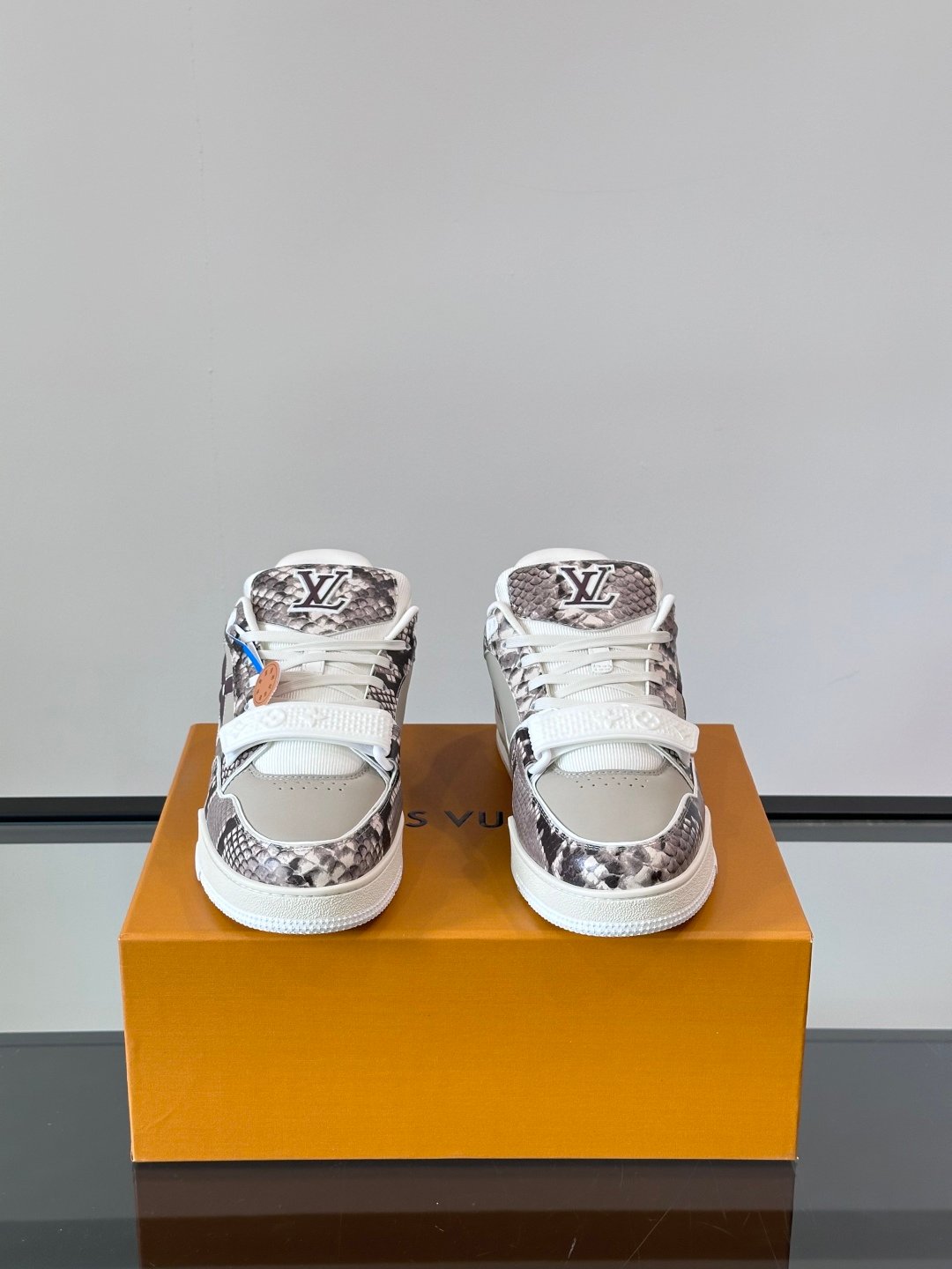 LV Men Grey Snake Print Leather Sneakers