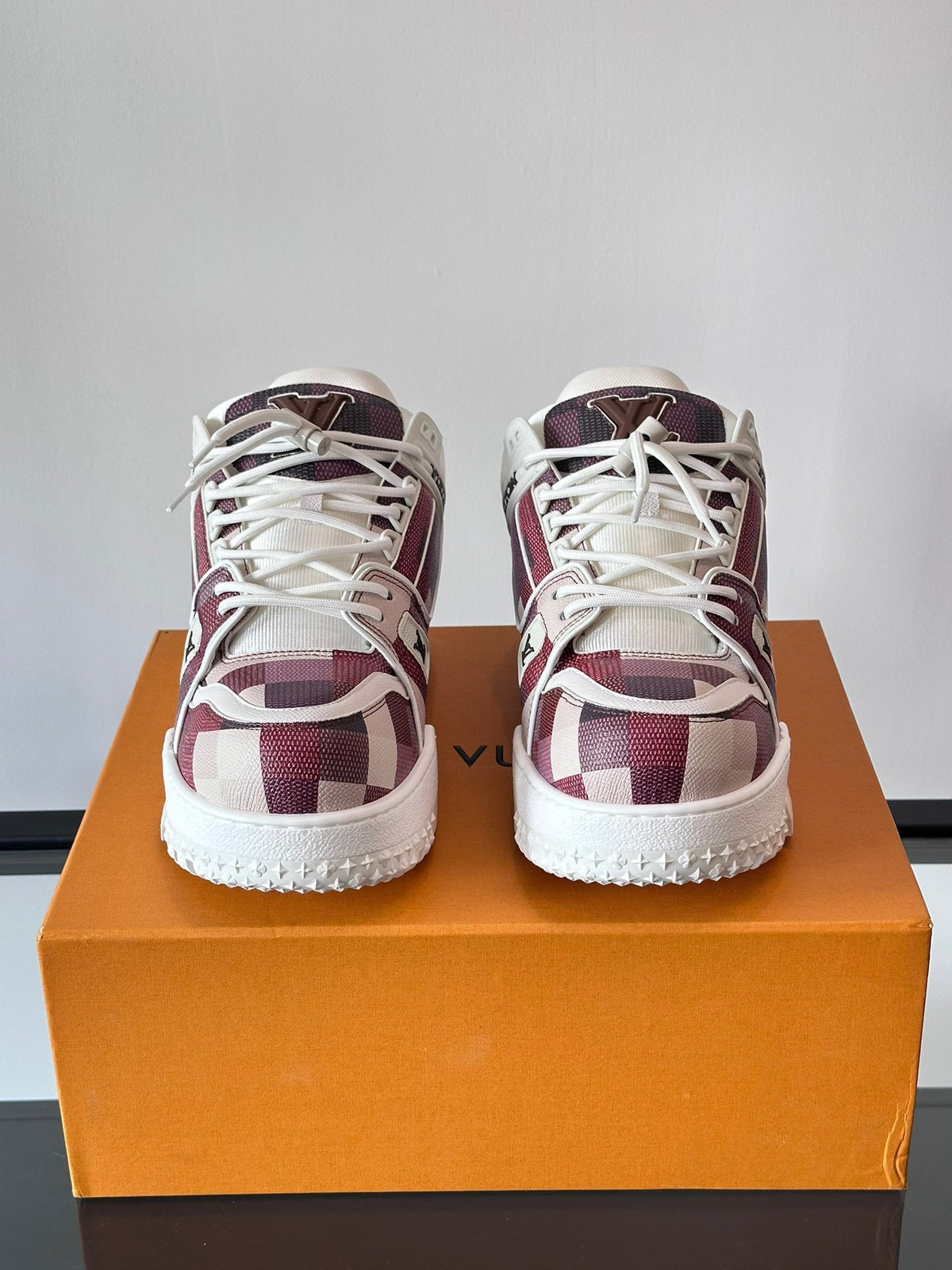 LV Men Burgundy Canvas White Leather Sneakers
