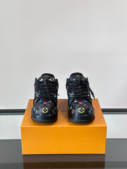 LV Men Black Leather Multicolor Logo Sneakers