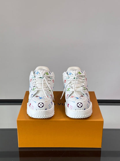 LV Men White Leather Multicolor Pattern Sneakers